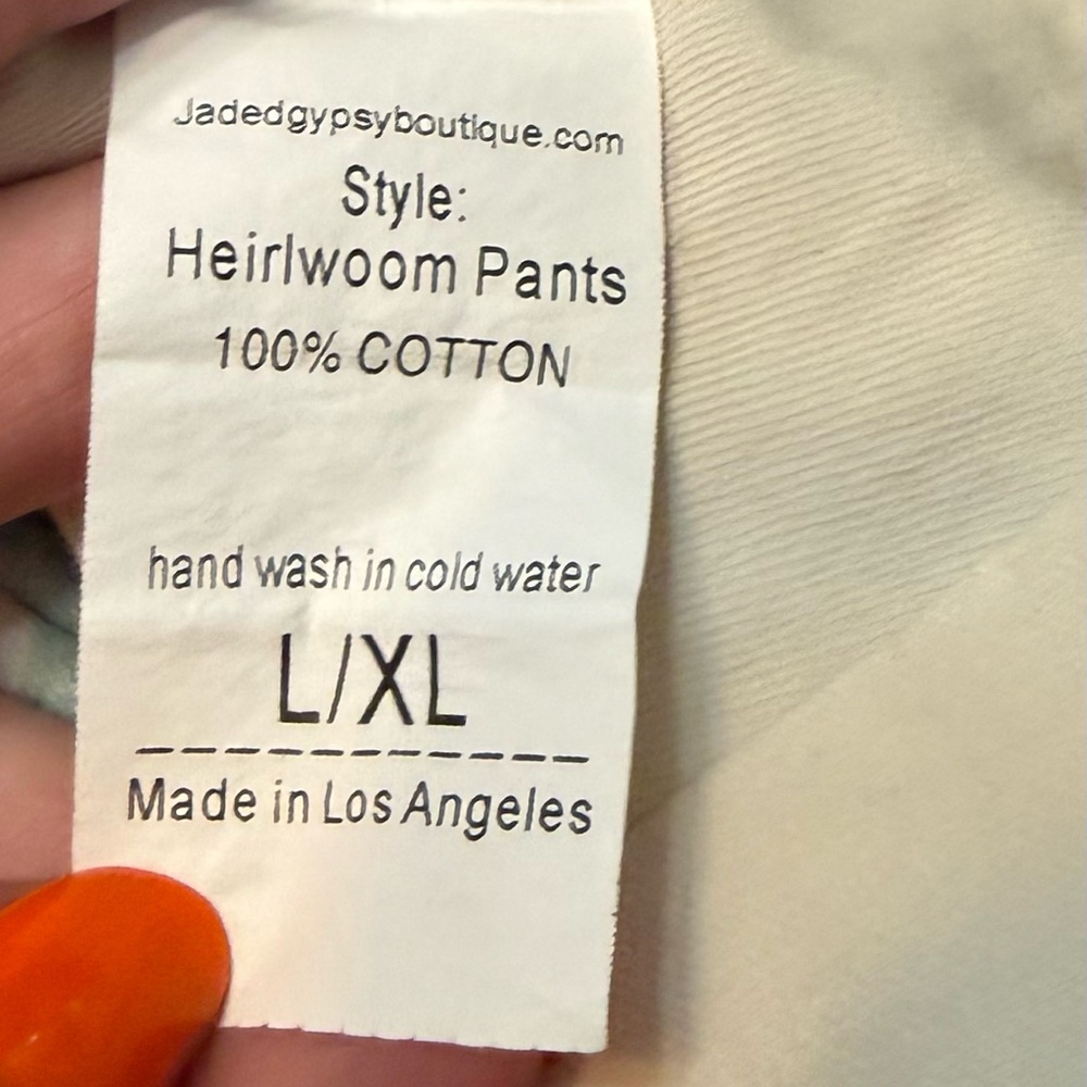 NWT JADED GYPSY FLOUR SACK HEIRLOOM BALLOON WIDE LEG CROPPED PANTS SIZE L/XL - Picture 9 of 9